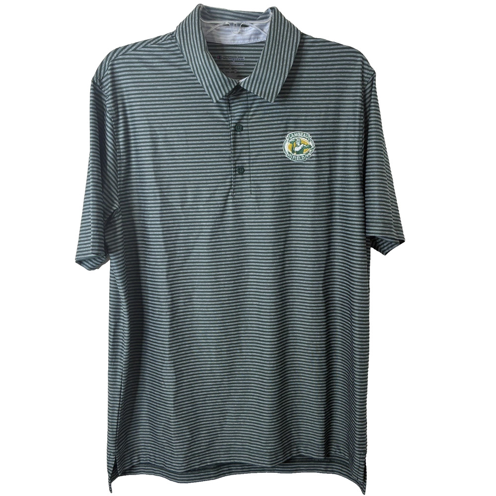 Champion Men's Green Striped Lambeau Field Green Bay Packers Polo Shirt Large